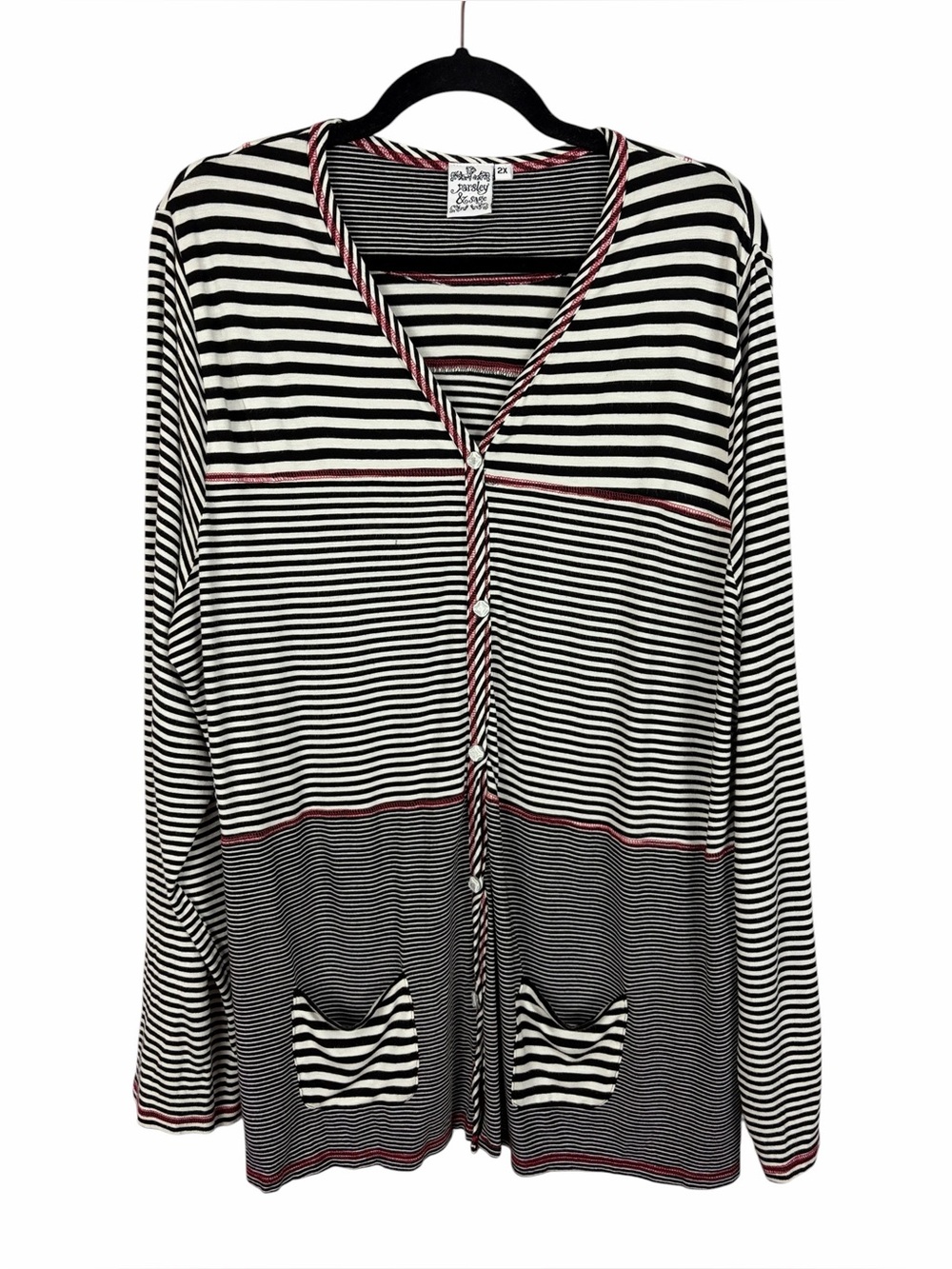 Parsley & Sage Striped Button Front Cardigan Top 2X Black White Boho